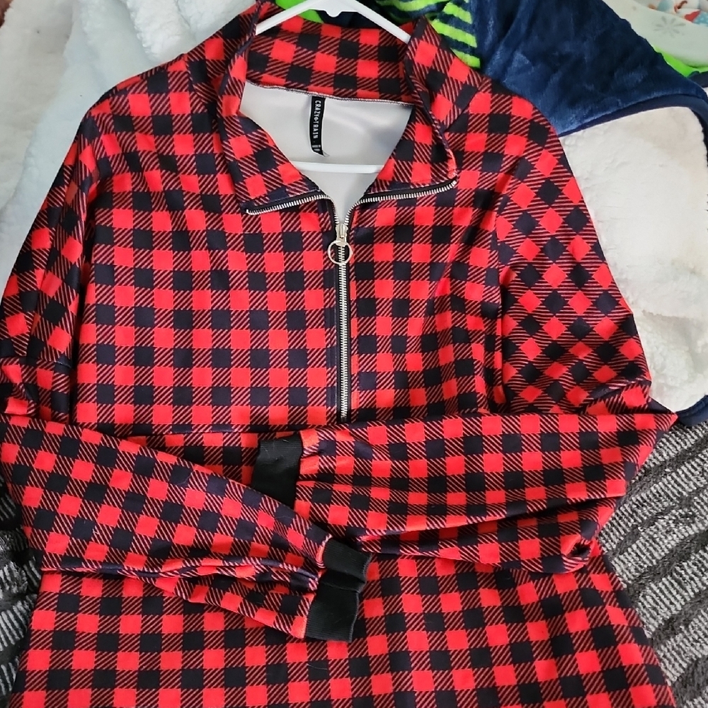 Crazy Train Red and Black Checkered Zip Pullover